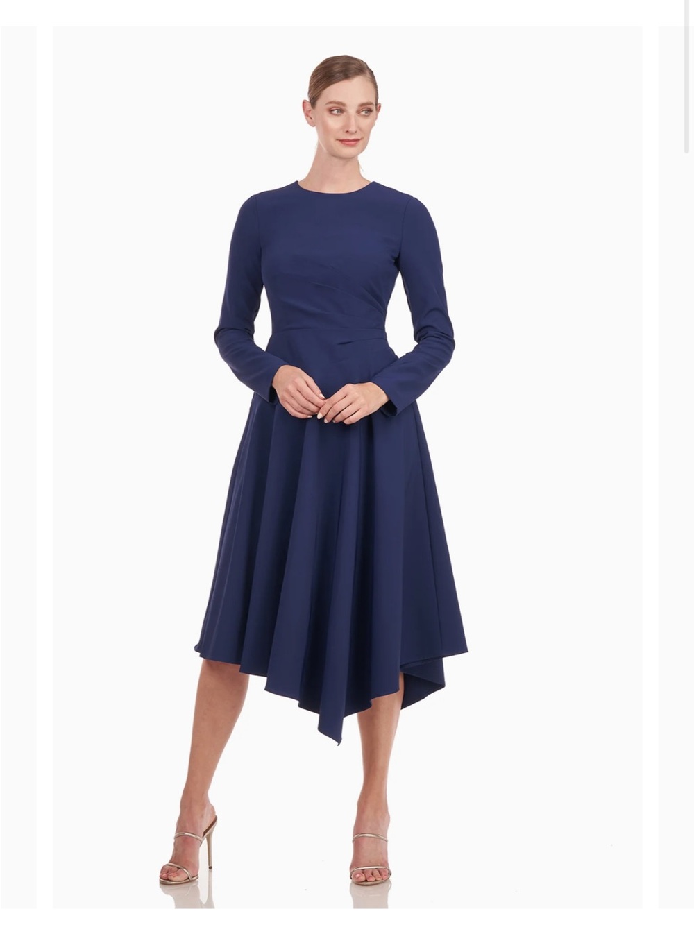 Kay Unger New York Navy Blue Fit & Flare Midi Dress Size 6 Long Sleeve